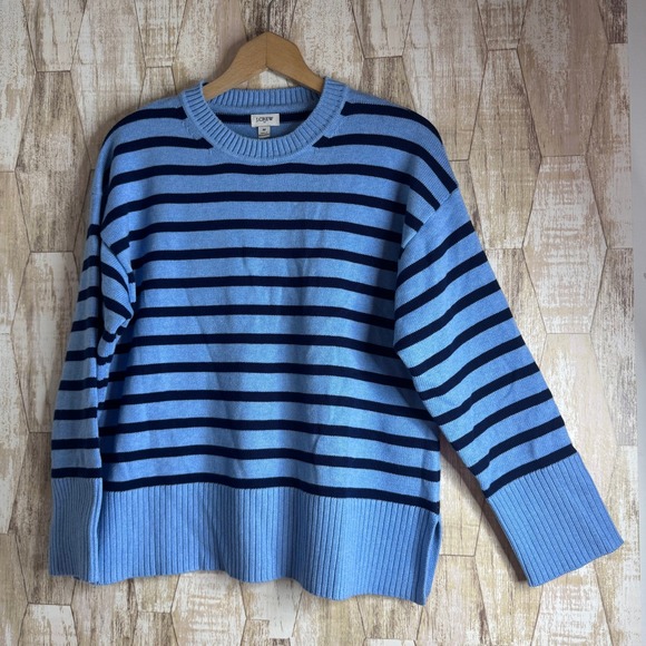 J.Crew Womens Blue Navy Striped Cotton Crewneck Sweater Size M Medium - Picture 2 of 7